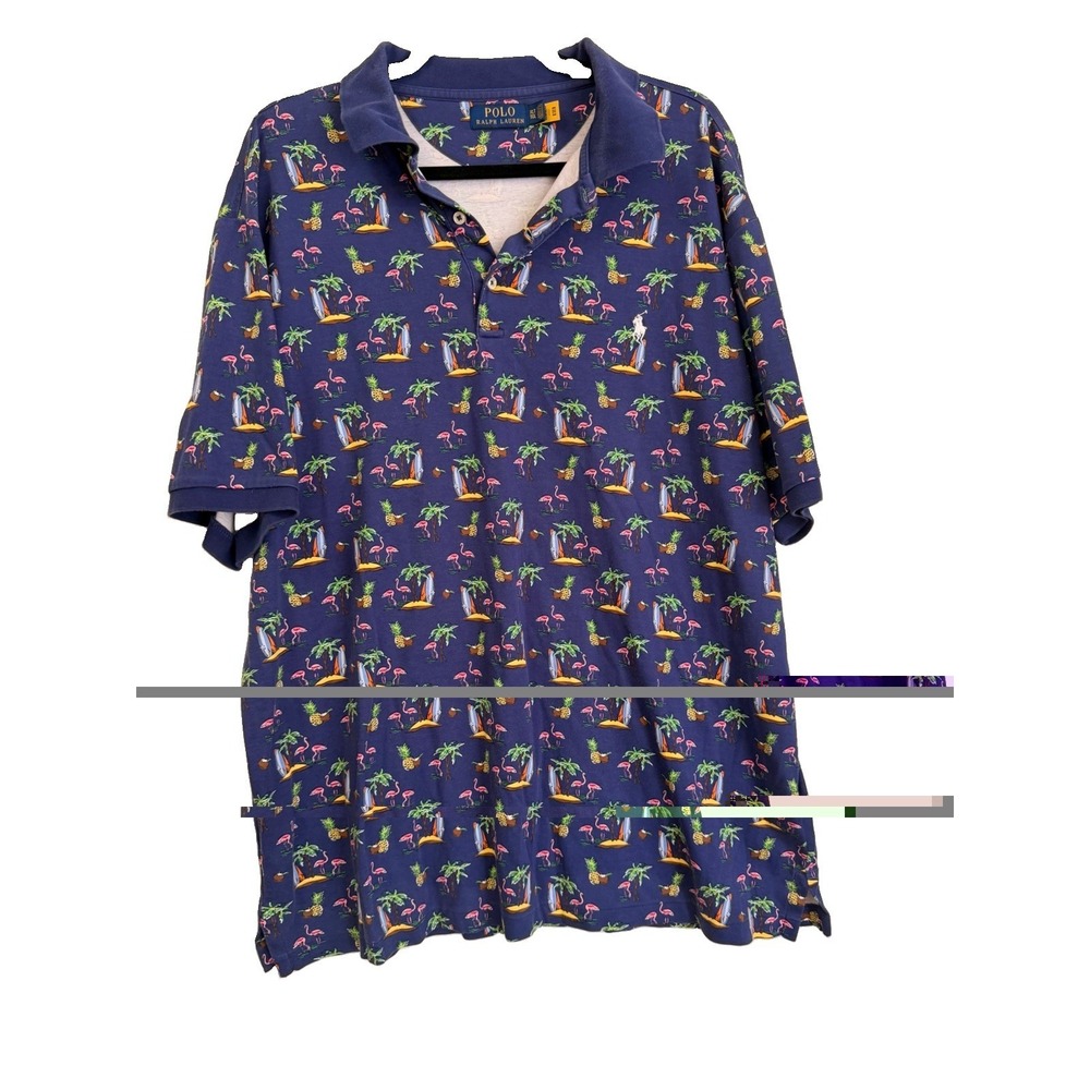 Polo Ralph Lauren Novelty Tropical Flamingo Tree Polo‎ Shirt Blue Men's Size XLT